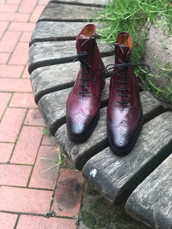 Burgundy Red Wing Tip Ankle Boots