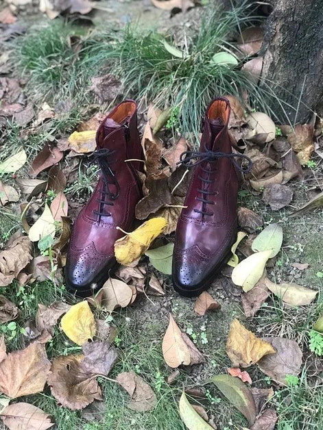 Burgundy Red Wing Tip Ankle Boots