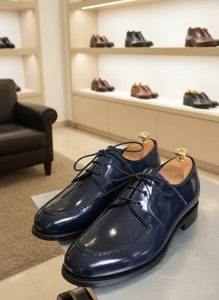 Navy Blue Patent Leather Derby