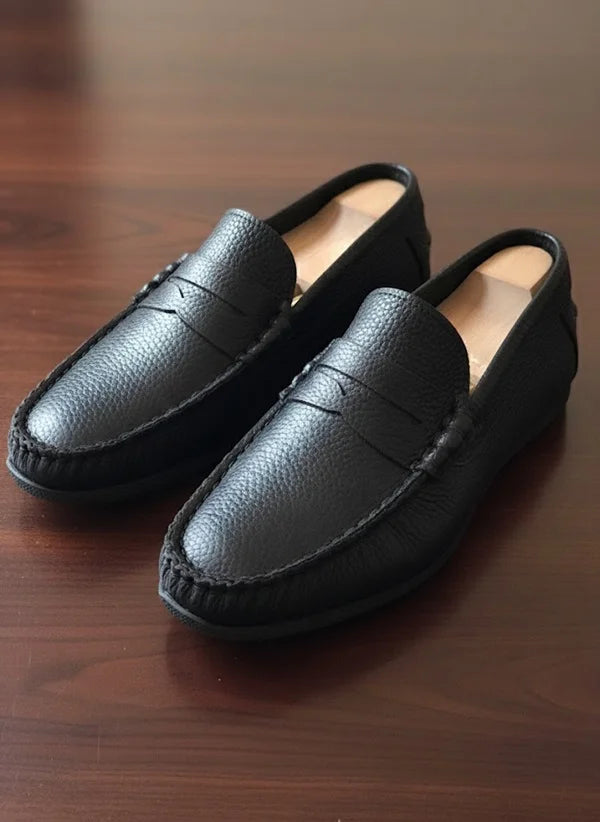Black Leather Penny Loafers