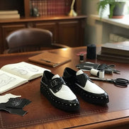 Black and White Platform Leather Shoes