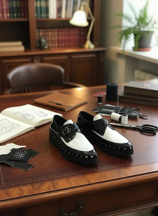 Black and White Platform Leather Shoes