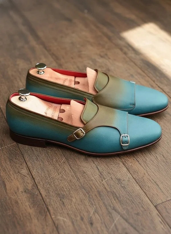 Blue Double Monk Strap Shoes