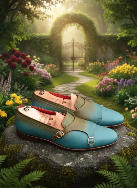 Blue Double Monk Strap Shoes