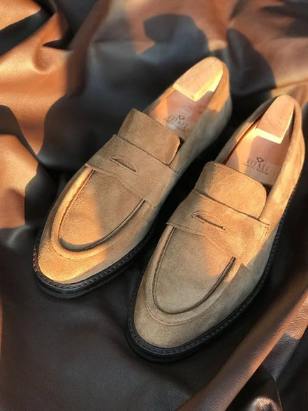 Brown Suede Penny Loafers