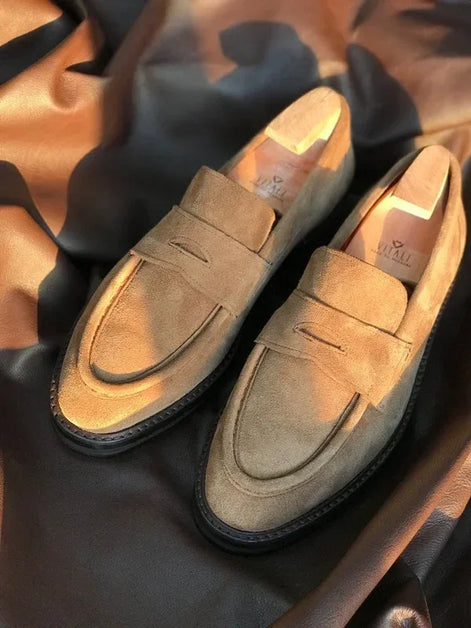Brown Suede Penny Loafers