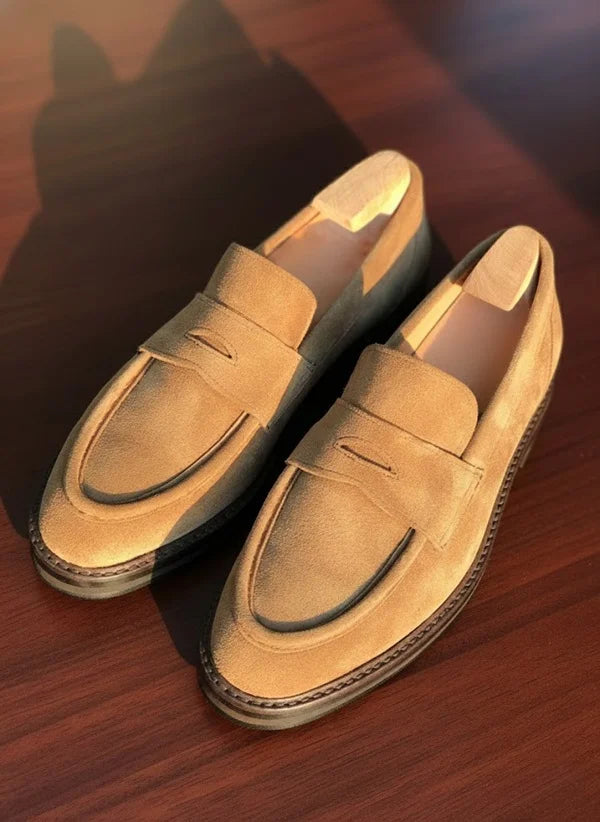 Brown Suede Penny Loafers