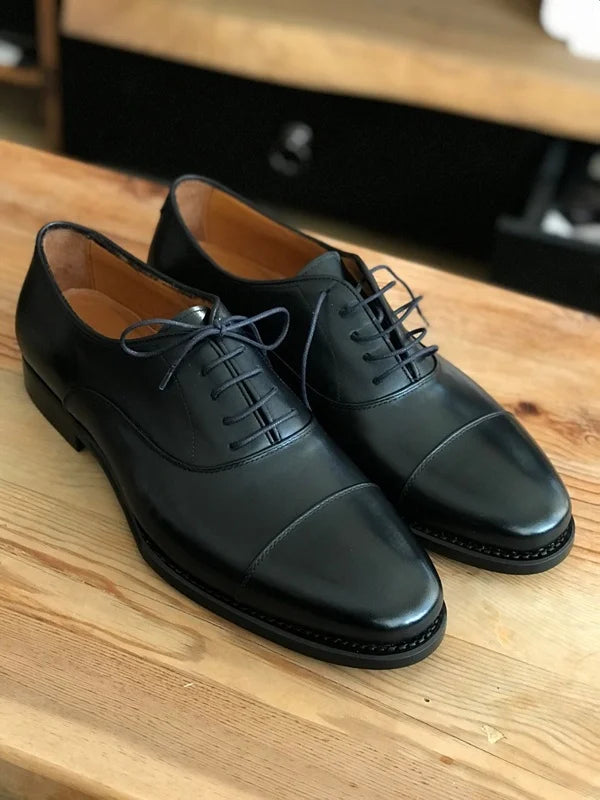 Dark Blue Cap Toe Oxford Shoes