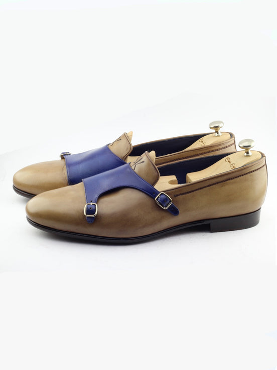 Camel Double Monk Strap Shoes
