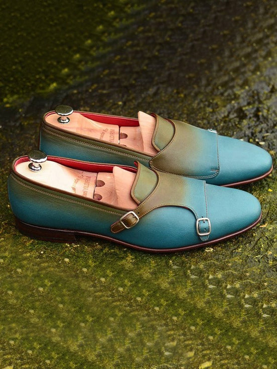 Blue Double Monk Strap Shoes
