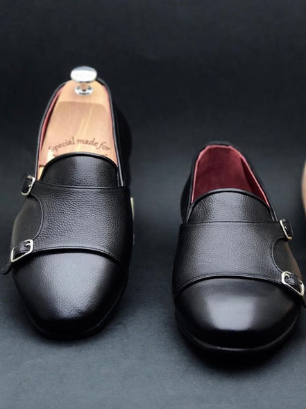 The Oliver Black Double Monk Strap Shoes