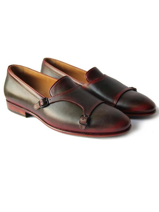 Burgundy Double Monk Strap Shoes