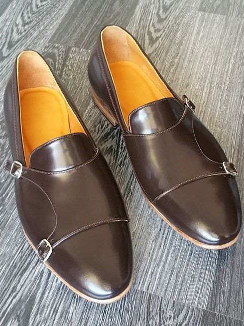 Coffee Double Monk Strap Shoes