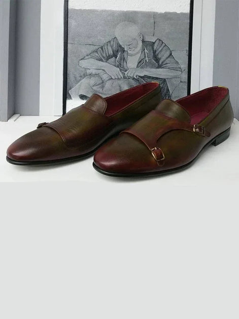 The Oliver Burgundy Olive Double Monk Strap Shoes