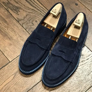 Navy Blue Suede Penny Loafers