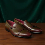 Burgundy Olive Double Monk Strap Shoes