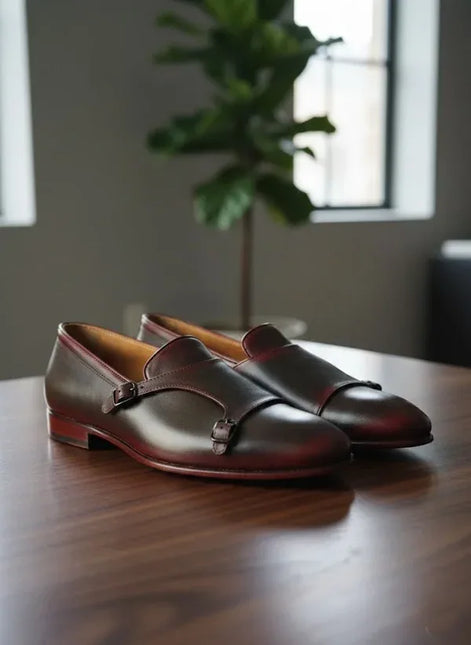 Burgundy Double Monk Strap Shoes