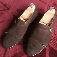 Suede Brown Double Monk Strap Shoes