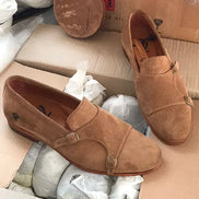 Suede Camel Double Monk Strap Shoes