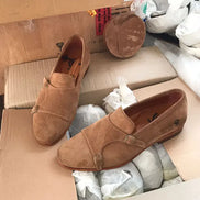 Suede Camel Double Monk Strap Shoes