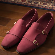Suede Red Double Monk Strap Shoes