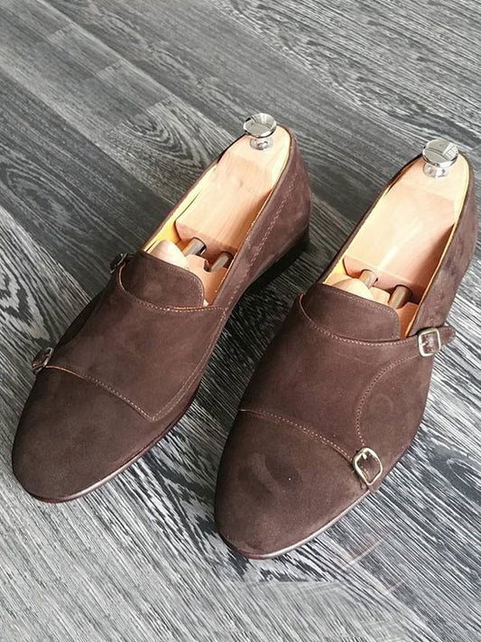 The Oliver Suede Brown Double Monk Strap Shoes