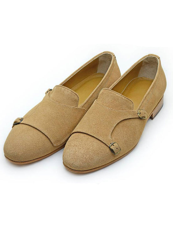 Camel Double Monk Strap Shoes