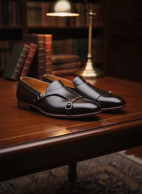 Coffee Double Monk Strap Shoes