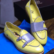 Blue and Yellow Monk Strap Loafers
