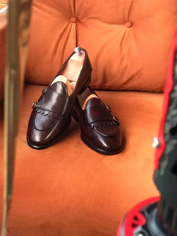 Brown Double Monk Strap Shoes