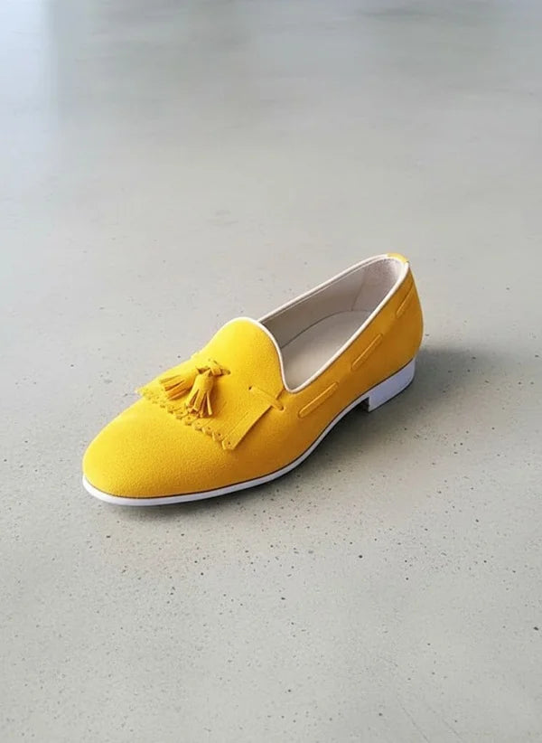 Yellow Suede Tassel Loafers