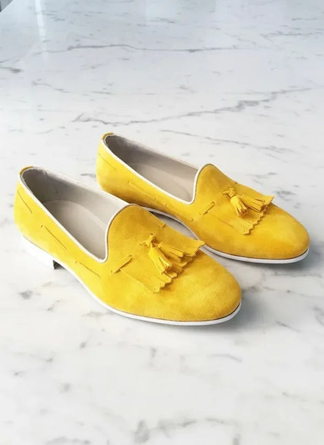 Yellow Suede Tassel Loafers