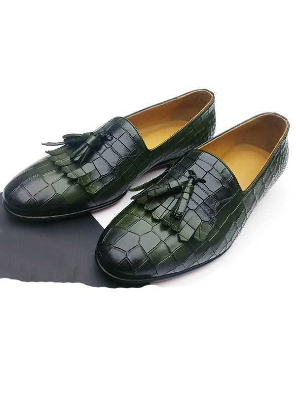 The Patrizio Kiltie Green Tassel Loafers