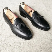 Black Tassel Leather Loafers