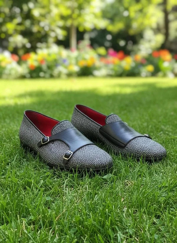 Gray Double Monk Strap Shoes