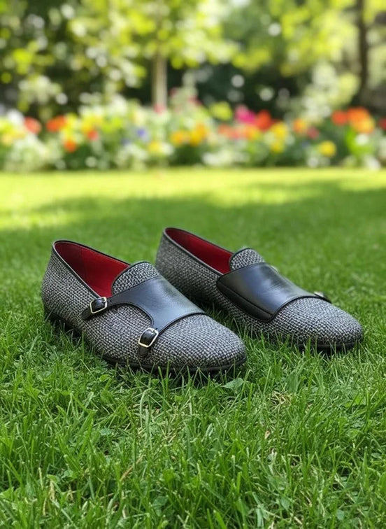 Gray Double Monk Strap Shoes