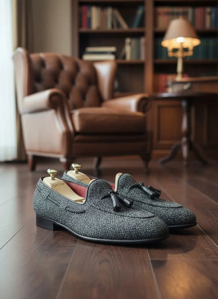 Gray Tassel Loafers for Men