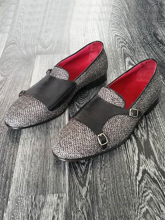 Gray Double Monk Strap Shoes