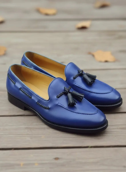 Navy Blue Leather Loafers