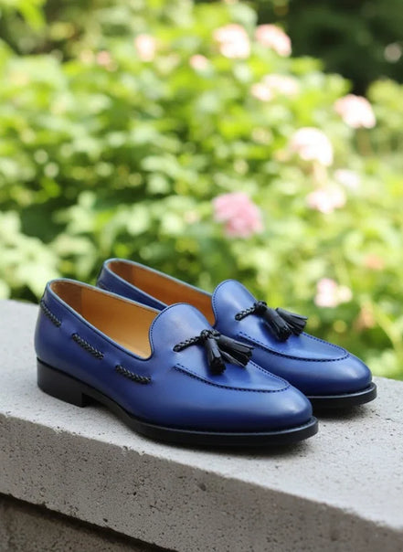 Navy Blue Tassel Loafers for Men