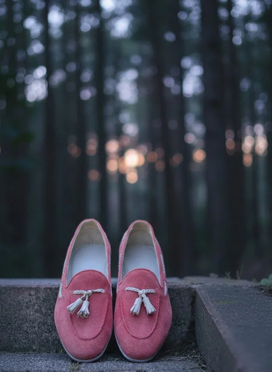 Pink Suede Tassel Loafers