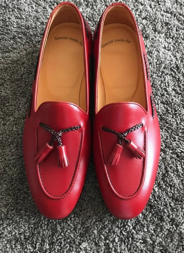 Red Tassel Leather Loafers