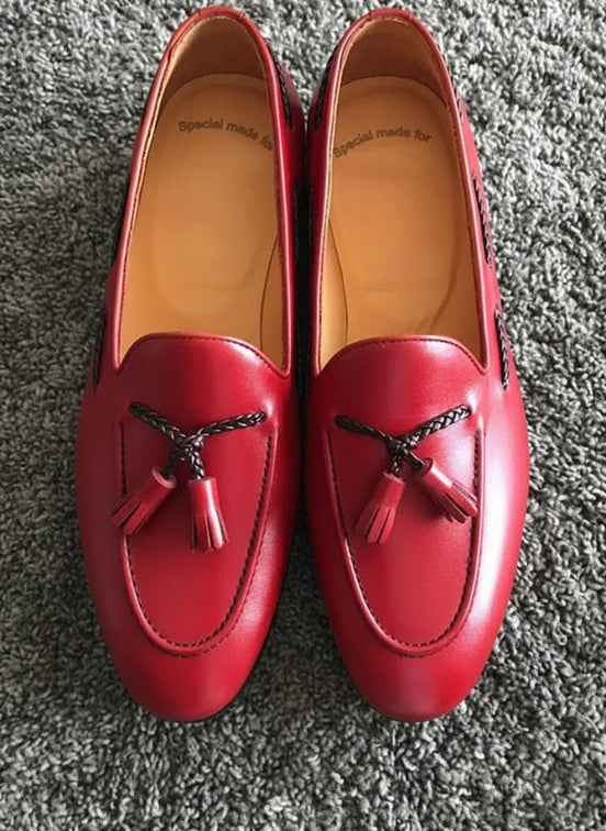Red Tassel Leather Loafers