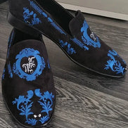 The Sumptuous Embroidered Black Suede Loafers