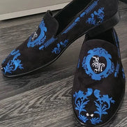 The Sumptuous Embroidered Black Suede Loafers
