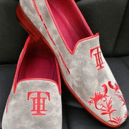 The Sumptuous Embroidered Gray Suede Loafers