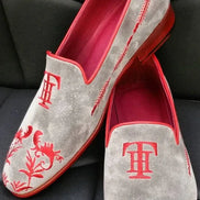 The Sumptuous Embroidered Gray Suede Loafers