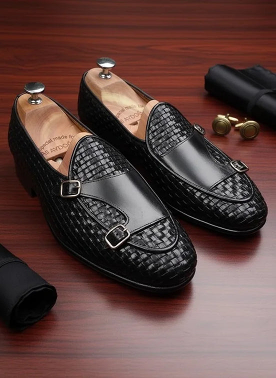 Black Double Monk Strap Shoes