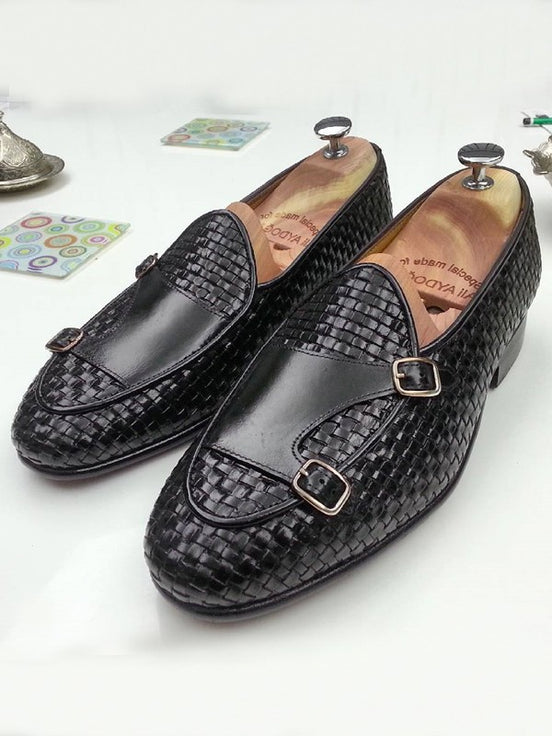 Black Double Monk Strap Shoes
