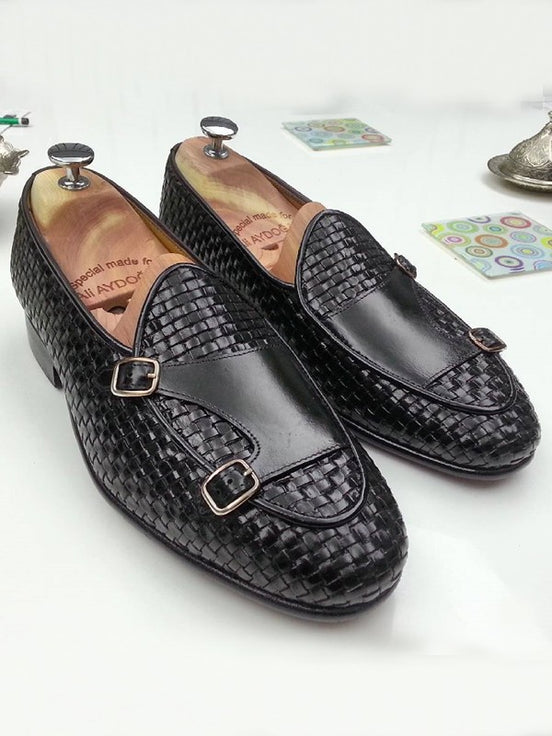 Black Double Monk Strap Shoes